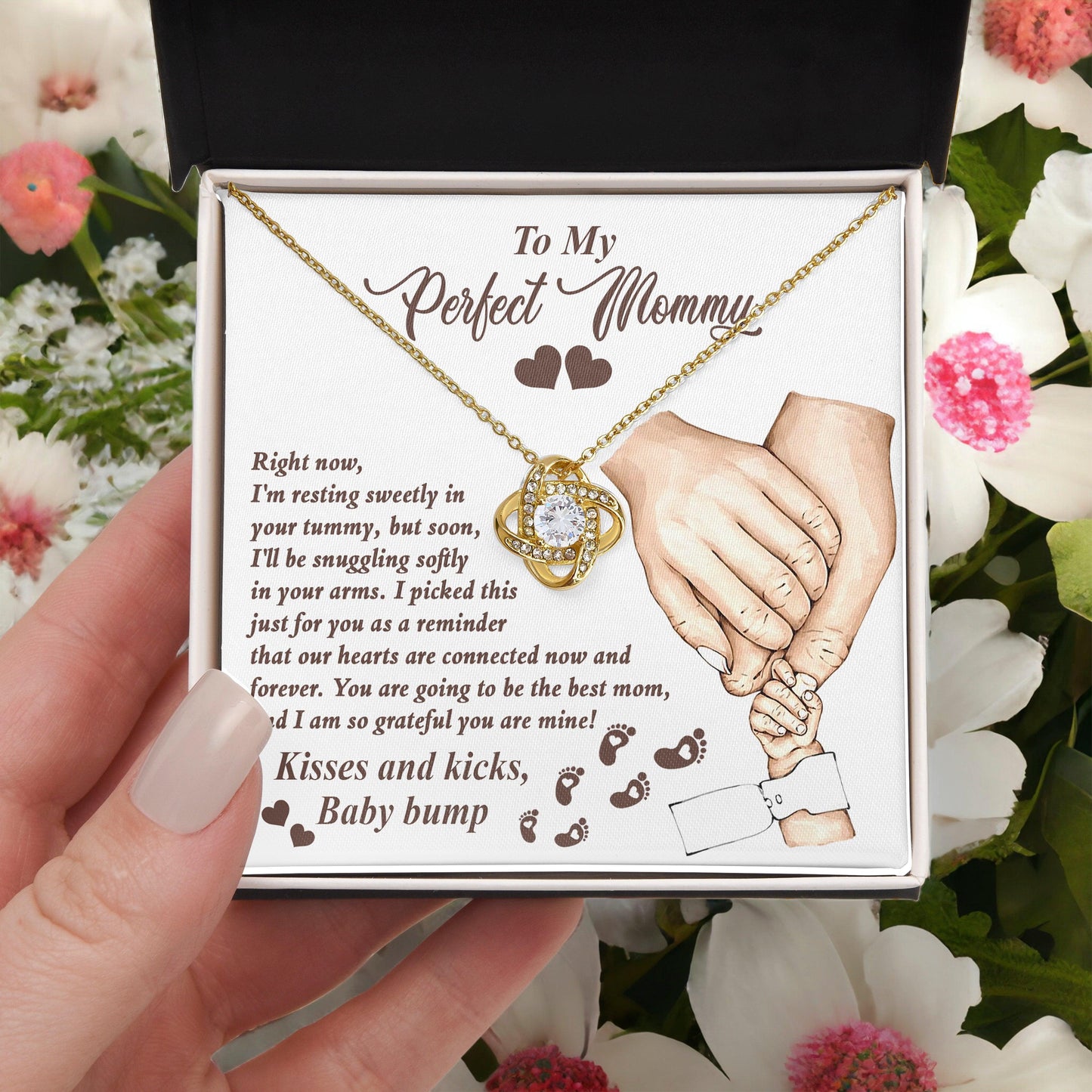 To My Perfect Mommy-to-Be Our Hearts are Connected Now And Forever - Love Knot Necklace - Mallard Moon Gift Shop