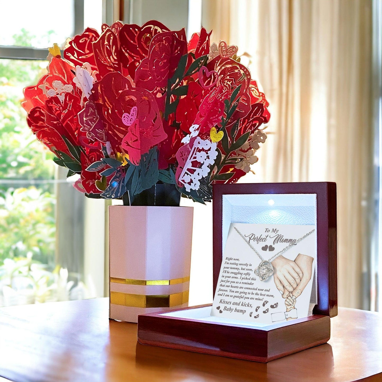 To My Perfect Mommy-to-Be Our Hearts are Connected Now And Forever - Love Knot Necklace - Mallard Moon Gift Shop