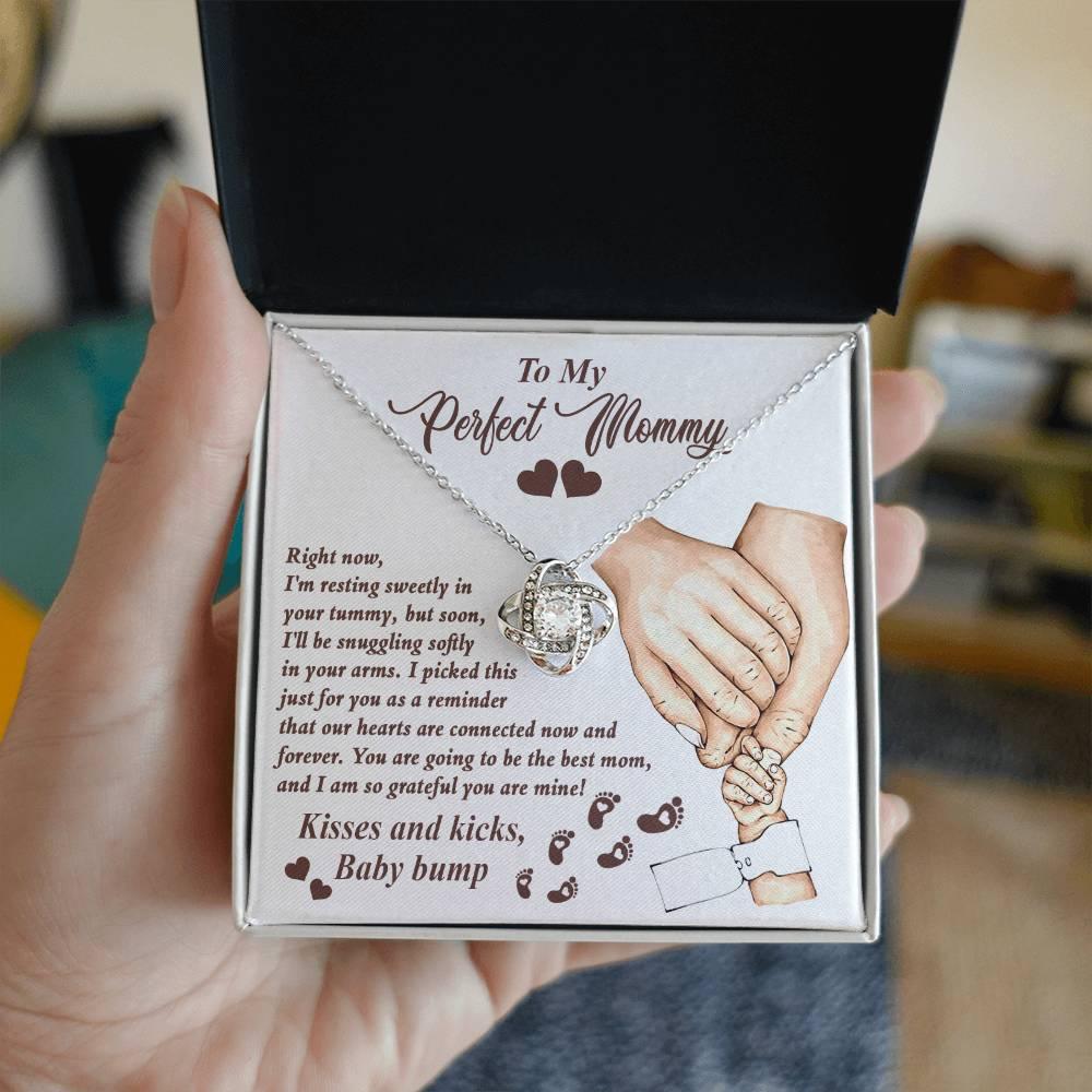 To My Perfect Mommy-to-Be Our Hearts are Connected Now And Forever - Love Knot Necklace - Mallard Moon Gift Shop
