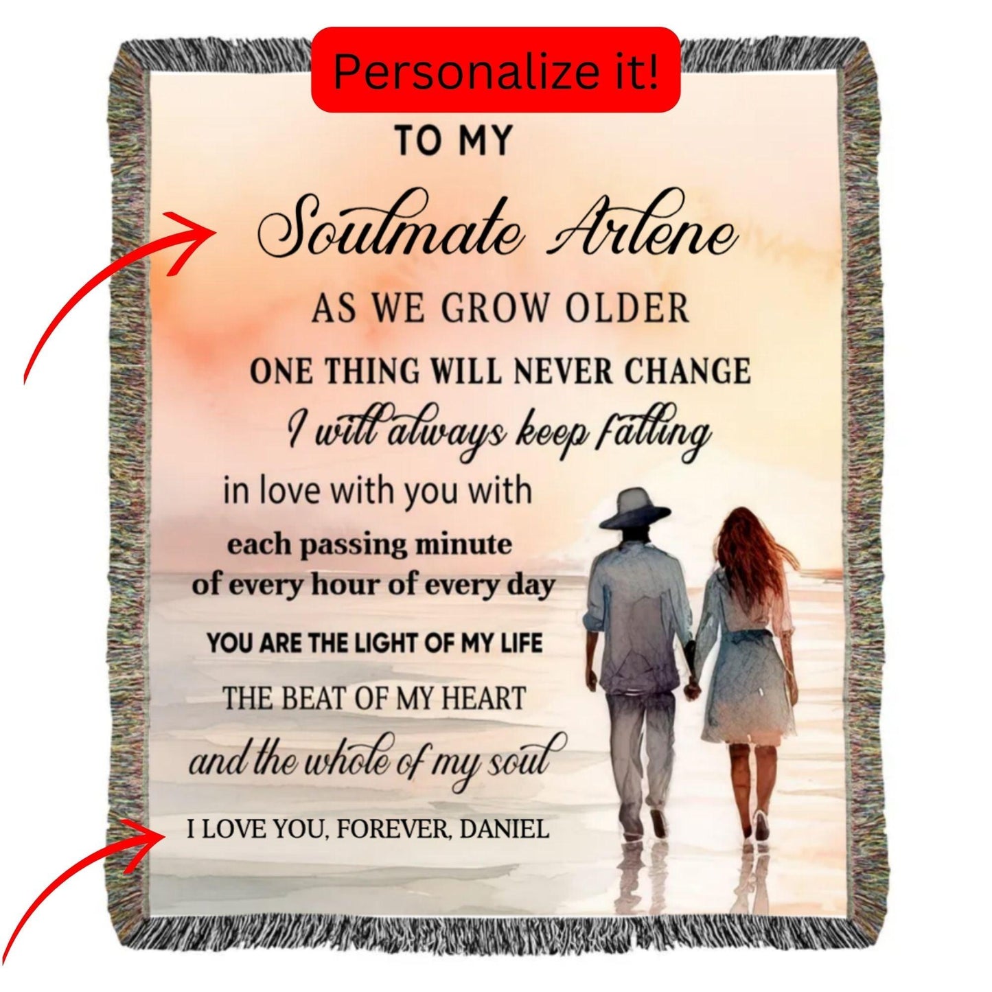 To My Soulmate I Will Always Keep Falling In Love With You Personalized Heirloom Woven Blanket - Mallard Moon Gift Shop