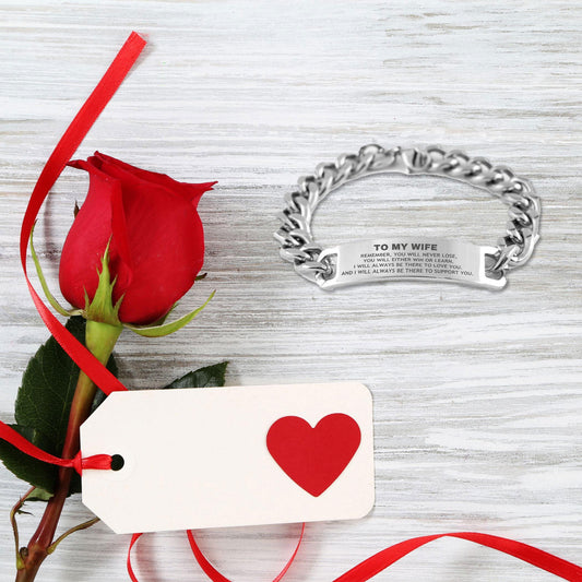 To My Wife Remember, you will never lose. You will either WIN or LEARN, Keepsake Cuban Chain Stainless Steel Engraved Bracelet Birthday Christmas Valentine Gifts - Mallard Moon Gift Shop