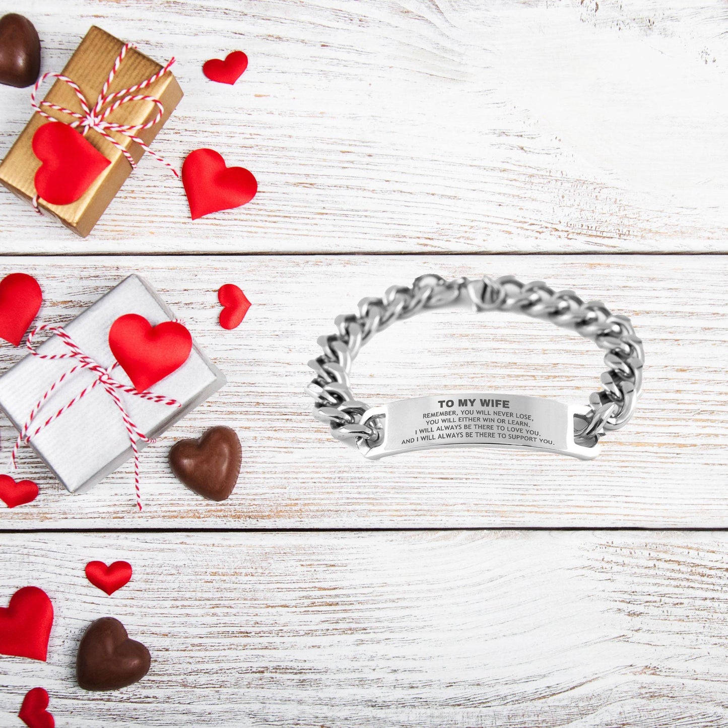 To My Wife Remember, you will never lose. You will either WIN or LEARN, Keepsake Cuban Chain Stainless Steel Engraved Bracelet Birthday Christmas Valentine Gifts - Mallard Moon Gift Shop