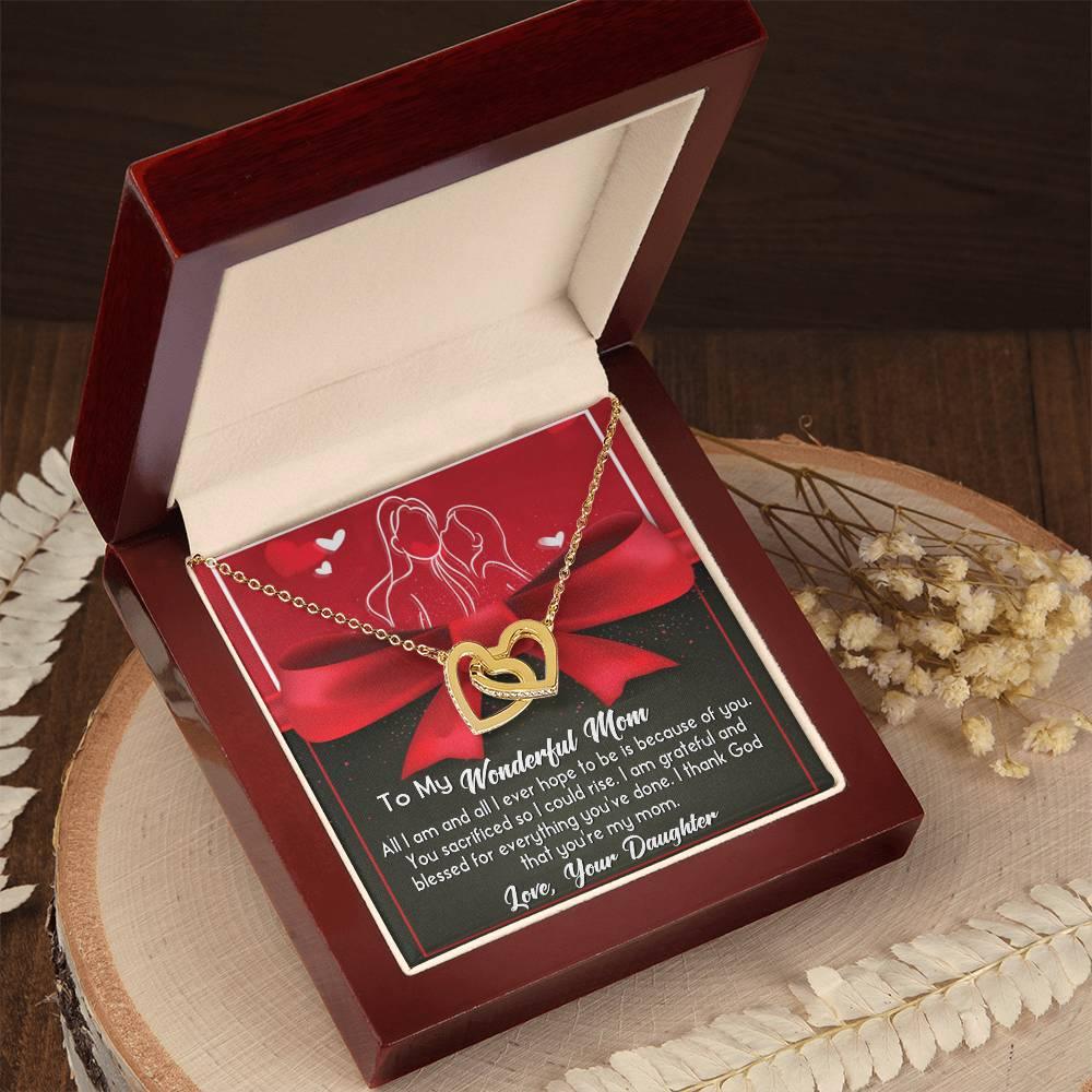 To My Wonderful Mom - Because Of You I Am All I Could Ever Be Interlocking Hearts Necklace - Mallard Moon Gift Shop