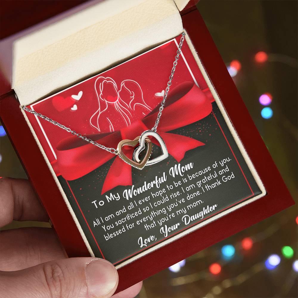 To My Wonderful Mom - Because Of You I Am All I Could Ever Be Interlocking Hearts Necklace - Mallard Moon Gift Shop