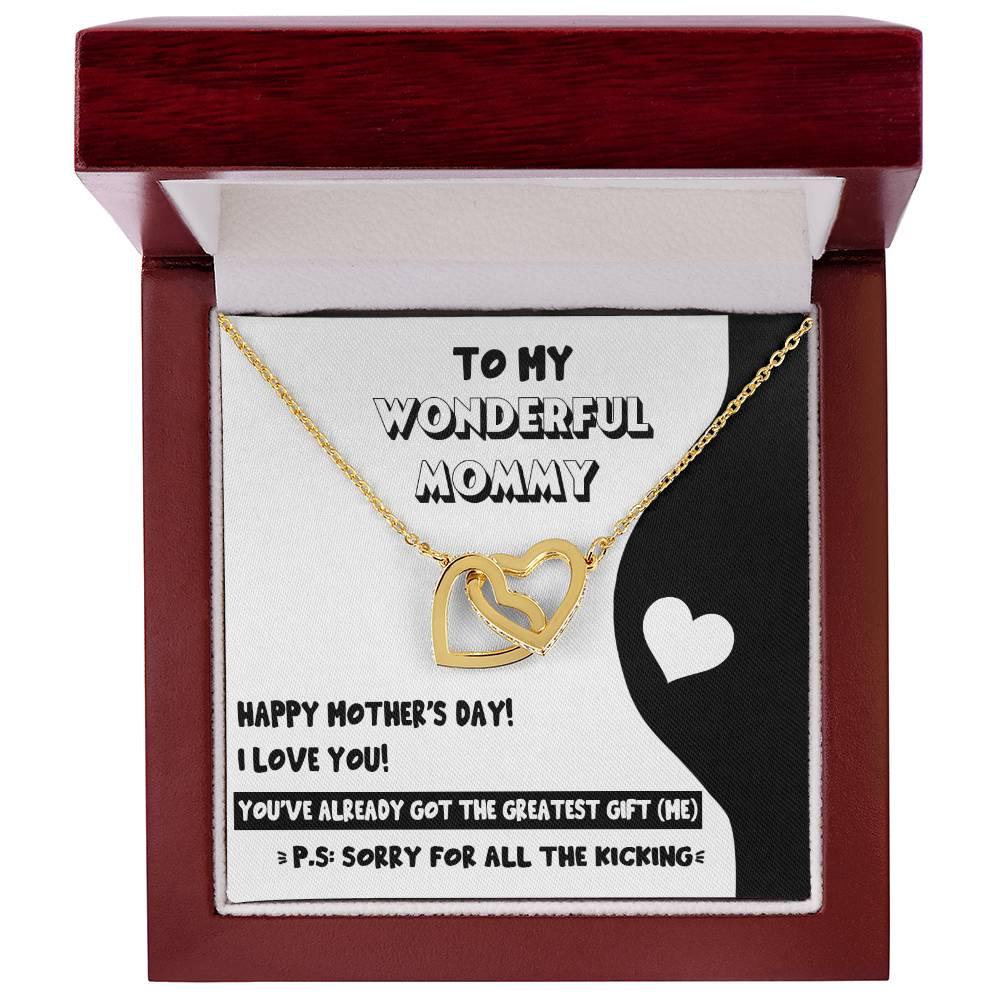 To My Wonderful Mommy to Be - Sorry For All the Kicking - Interlocking Hearts Necklace - Mallard Moon Gift Shop