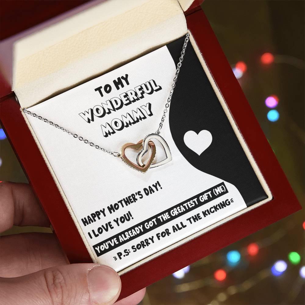 To My Wonderful Mommy to Be - Sorry For All the Kicking - Interlocking Hearts Necklace - Mallard Moon Gift Shop