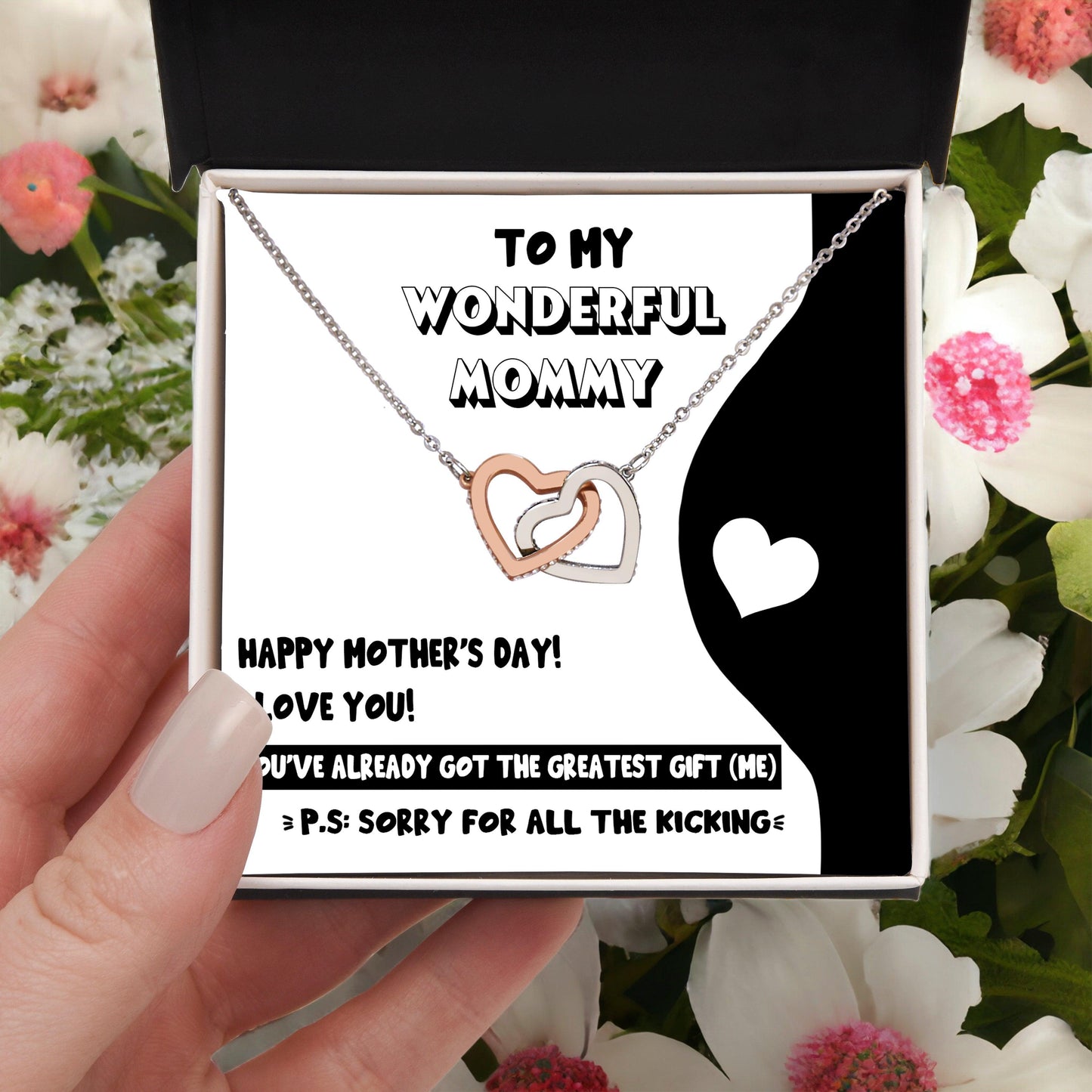To My Wonderful Mommy to Be - Sorry For All the Kicking - Interlocking Hearts Necklace - Mallard Moon Gift Shop