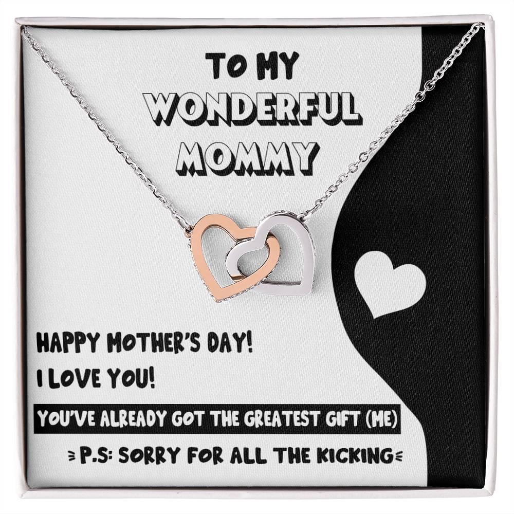 To My Wonderful Mommy to Be - Sorry For All the Kicking - Interlocking Hearts Necklace - Mallard Moon Gift Shop