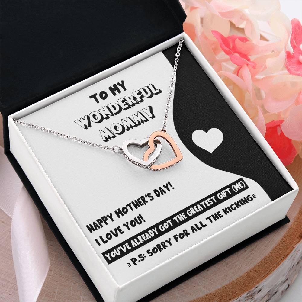 To My Wonderful Mommy to Be - Sorry For All the Kicking - Interlocking Hearts Necklace - Mallard Moon Gift Shop