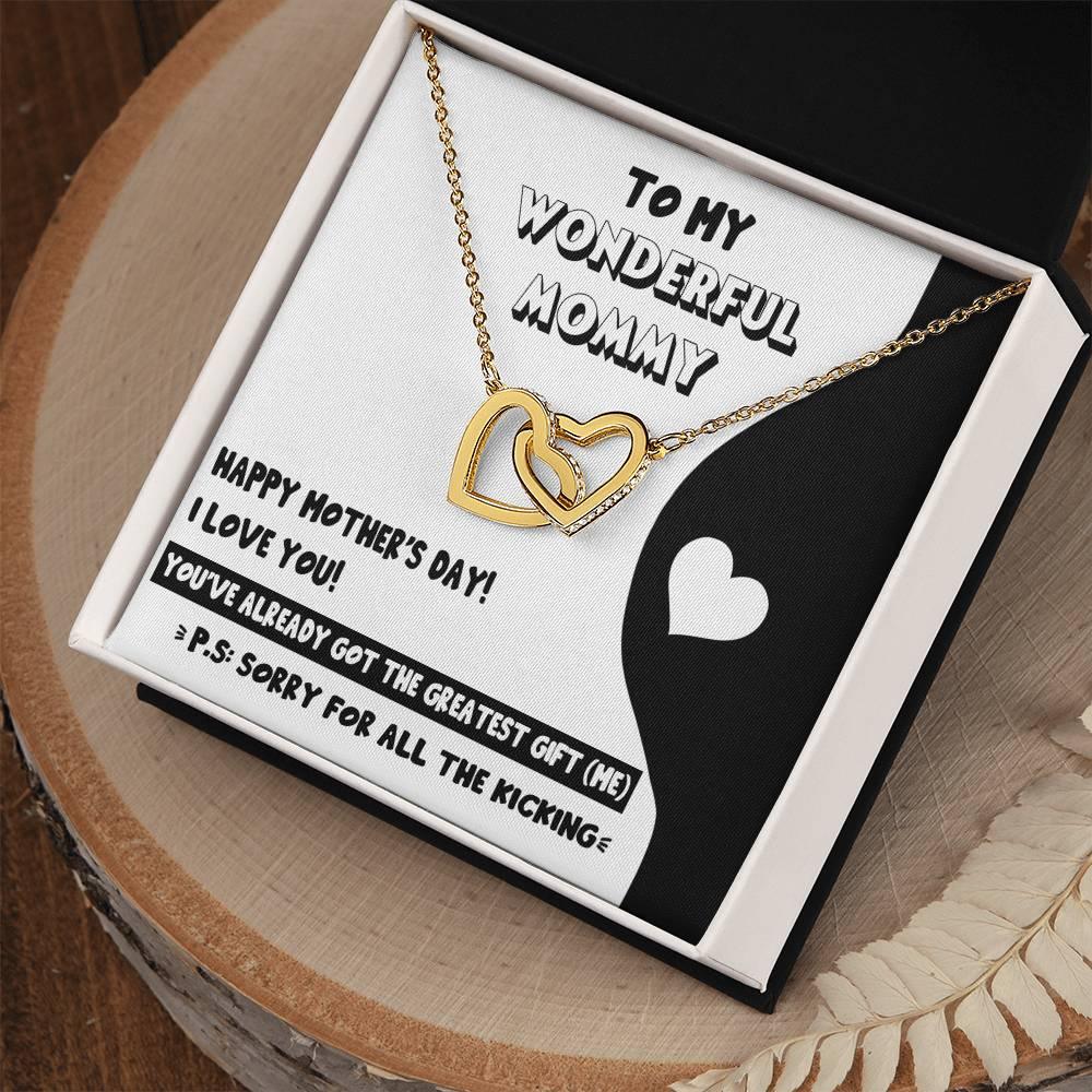 To My Wonderful Mommy to Be - Sorry For All the Kicking - Interlocking Hearts Necklace - Mallard Moon Gift Shop