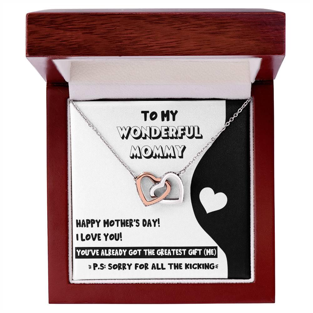 To My Wonderful Mommy to Be - Sorry For All the Kicking - Interlocking Hearts Necklace - Mallard Moon Gift Shop