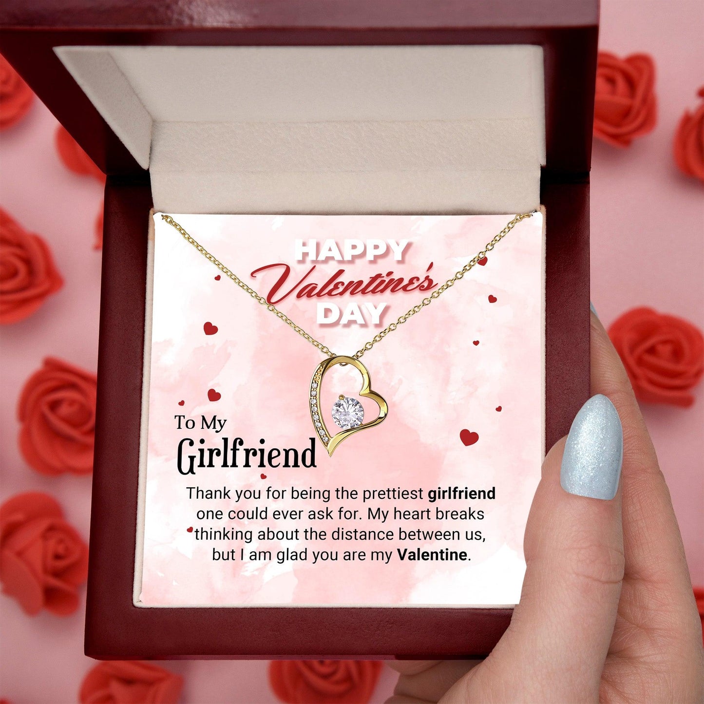 To The Prettiest Girlfriend Happy Valentine's Day Forever Love Pendant Necklace - Mallard Moon Gift Shop