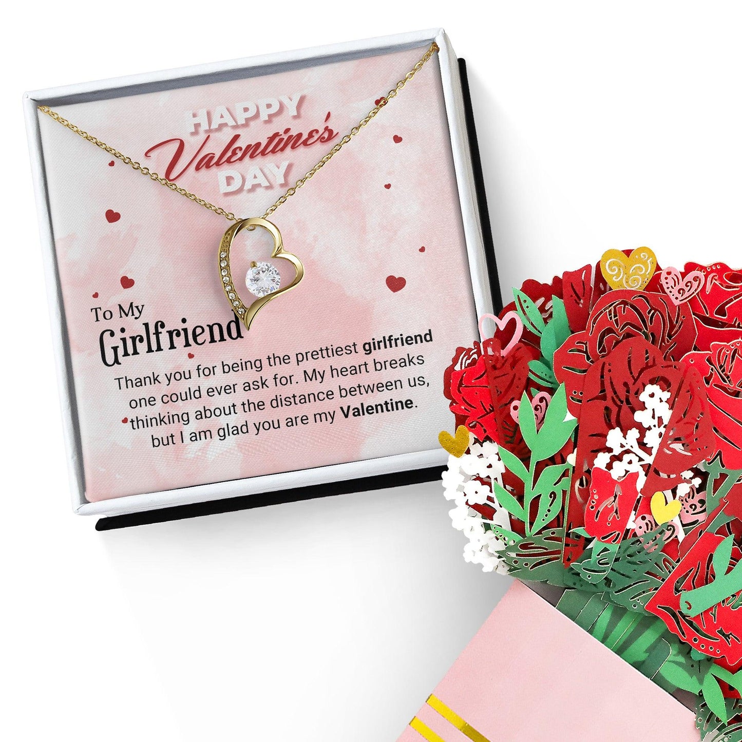 To The Prettiest Girlfriend Happy Valentine's Day Forever Love Pendant Necklace - Mallard Moon Gift Shop