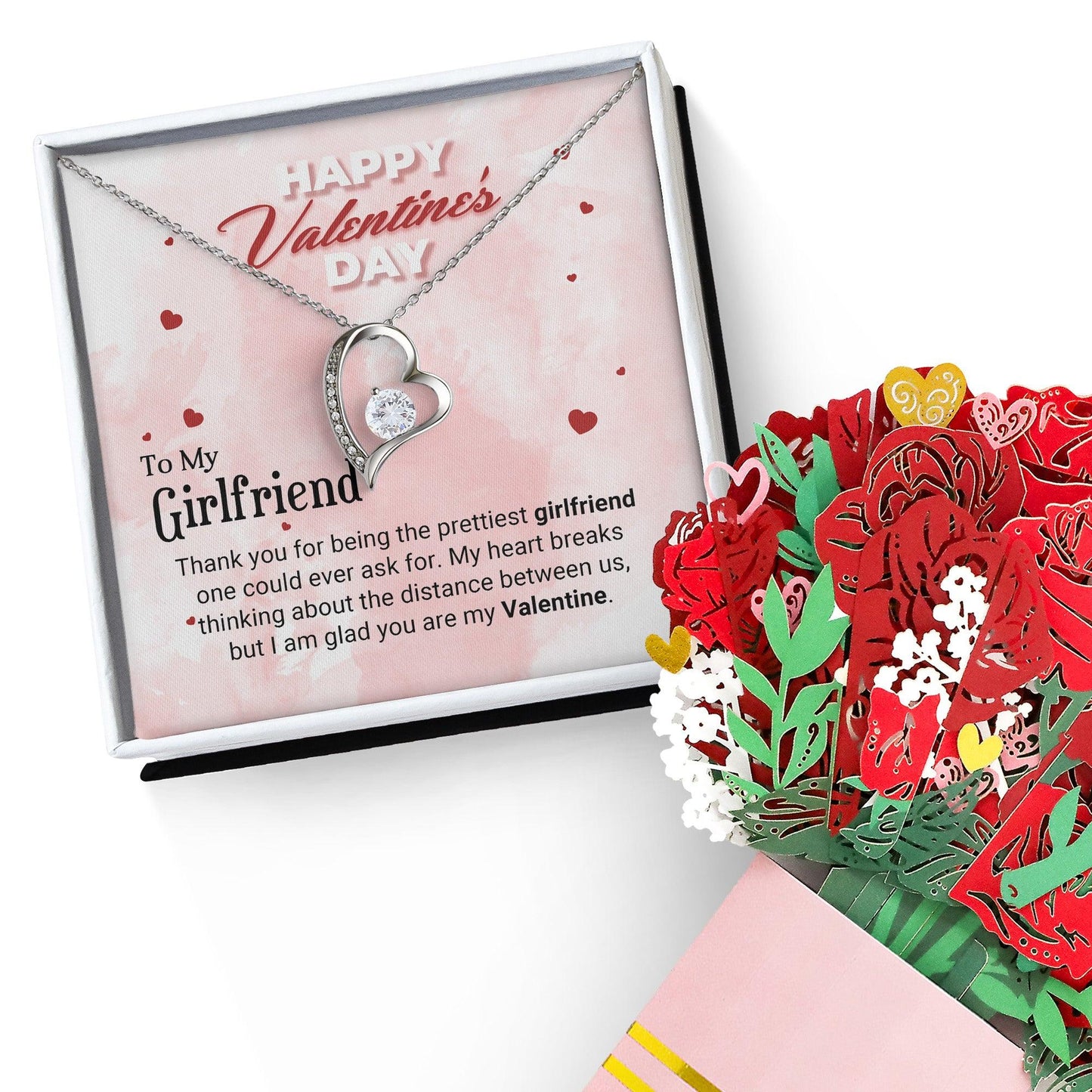 To The Prettiest Girlfriend Happy Valentine's Day Forever Love Pendant Necklace - Mallard Moon Gift Shop