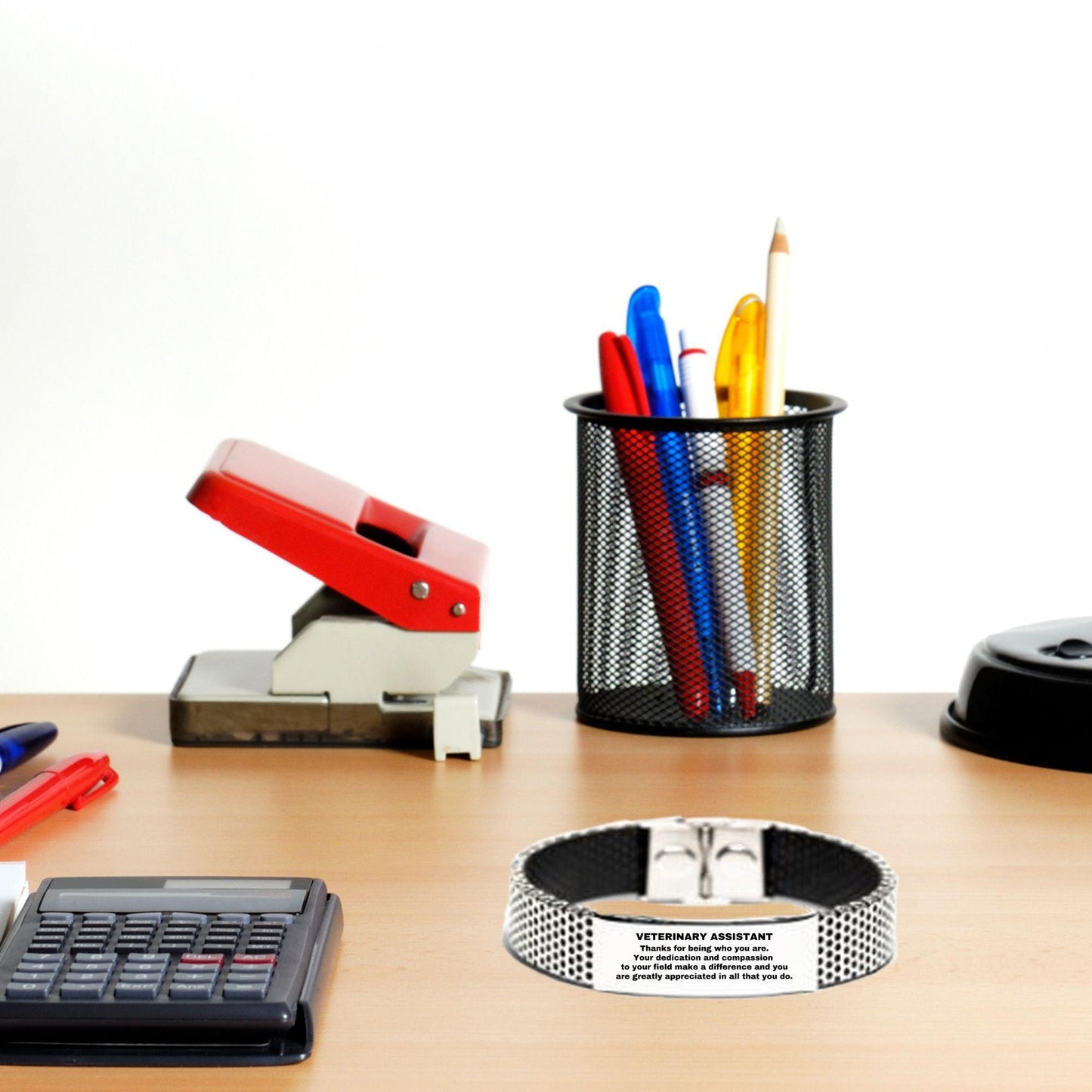 Veterinary Assistant Silver Shark Mesh Stainless Steel Engraved Bracelet - Thanks for being who you are - Birthday Christmas Jewelry Gifts Coworkers Colleague Boss - Mallard Moon Gift Shop
