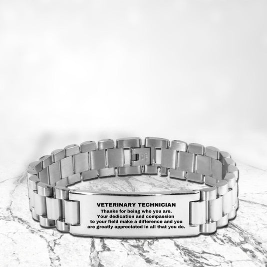 Veterinary Technician Ladder Stainless Steel Engraved Bracelet - Thanks for being who you are - Birthday Christmas Jewelry Gifts Coworkers Colleague Boss - Mallard Moon Gift Shop