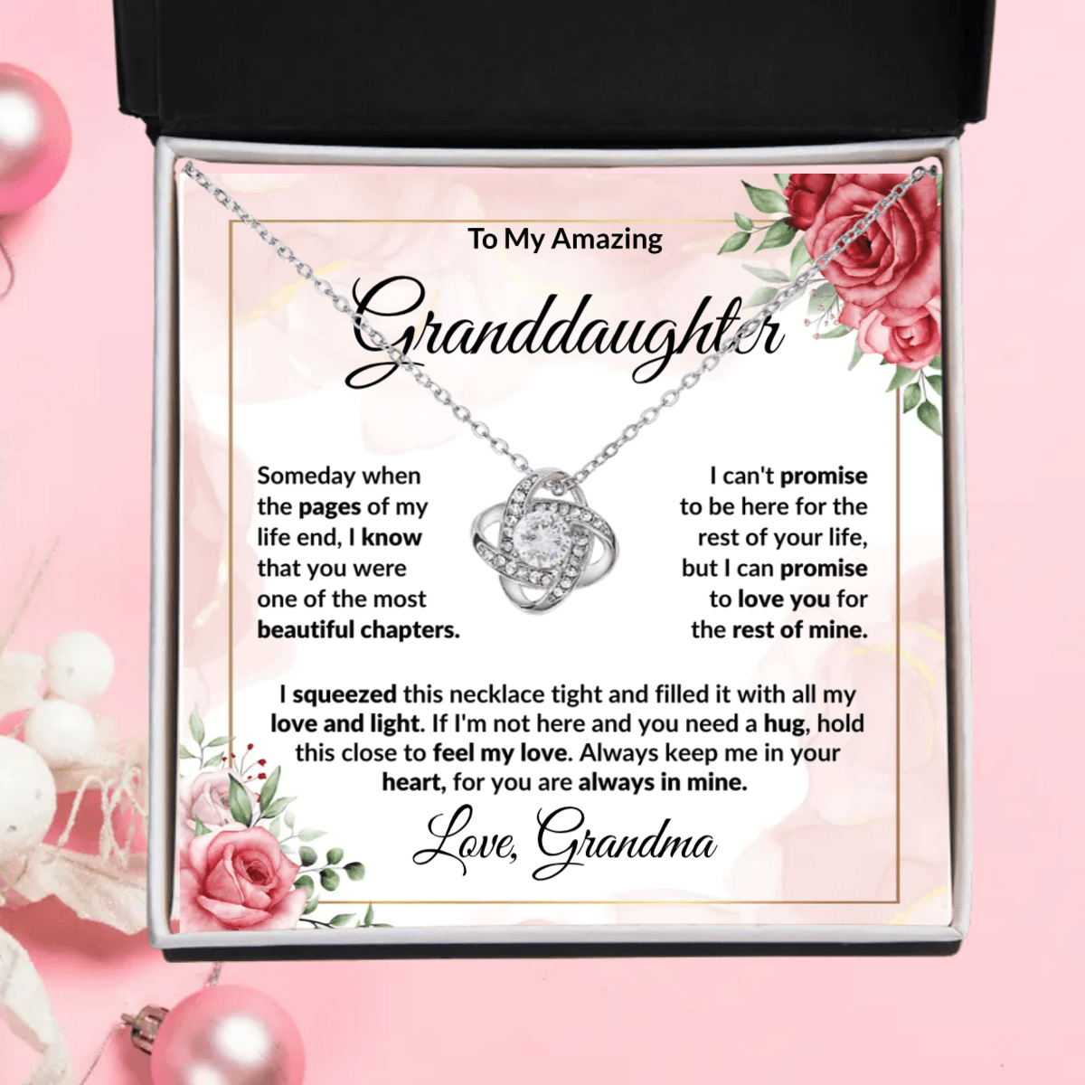 To My Amazing Granddaughter Love Knot Necklace Personalized Message Card - Mallard Moon Gift Shop