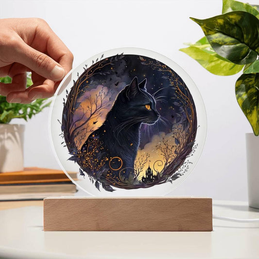 Whiskers in the Witching Hour: Black Cat Acrylic Art - Mallard Moon Gift Shop