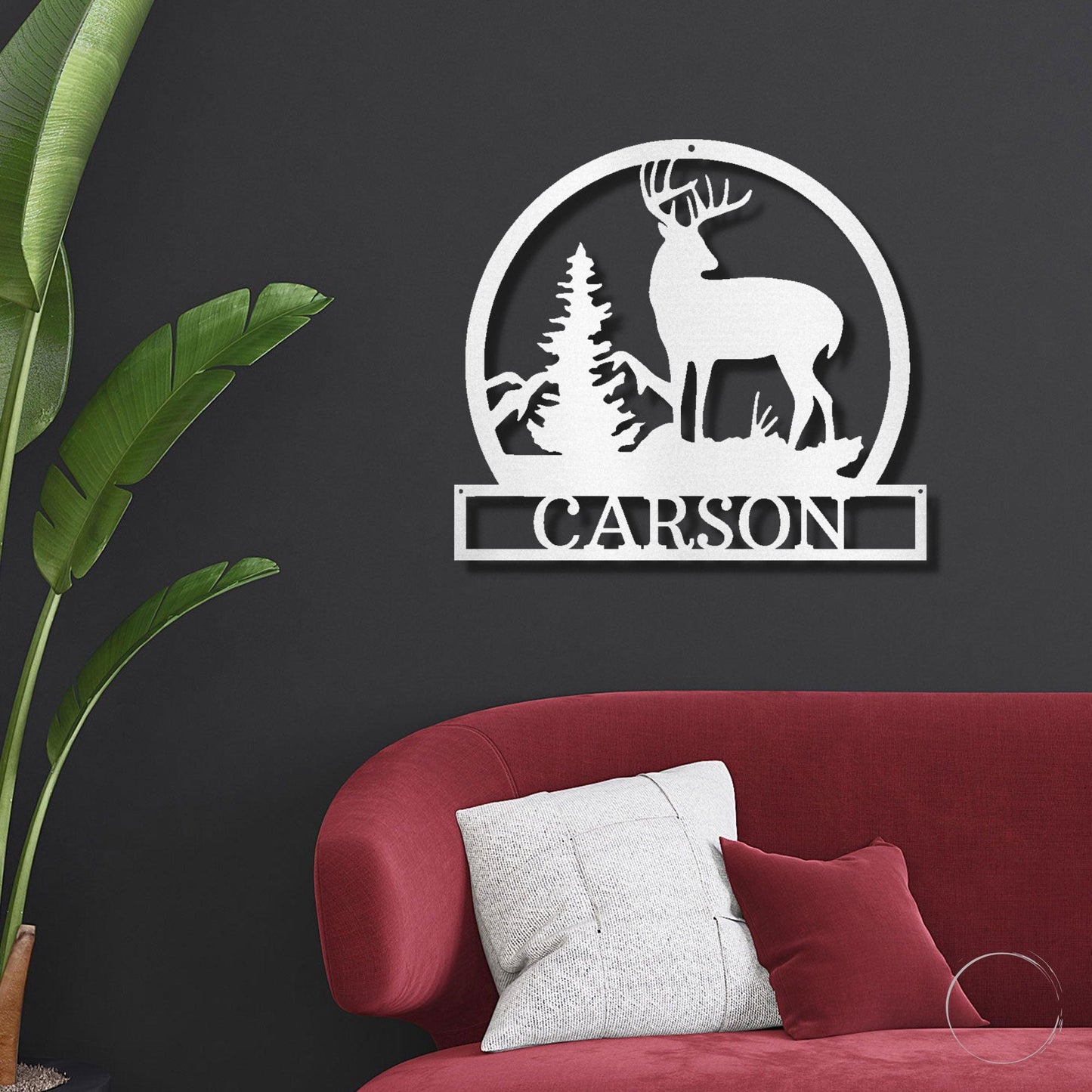 Deer Buck Mountain Scene Custom Name Metal Art Wall Sign - Mallard Moon Gift Shop
