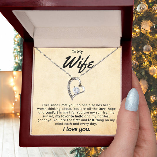 To My Wife - My Favorite Hello- Forever Love Heart Pendant Necklace - Mallard Moon Gift Shop