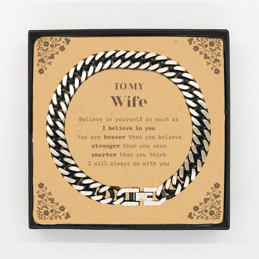 Wife Cuban Link Chain Bracelet Gifts, To My Wife You are braver than you believe, stronger than you seem, Inspirational Gifts For Wife Card, Birthday, Christmas Gifts For Wife Men Women - Mallard Moon Gift Shop