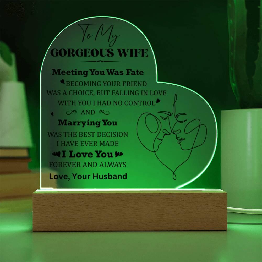 Wife Gift - Meeting You Was Fate - Personalized Heart Shaped Acrylic Plaque - Mallard Moon Gift Shop
