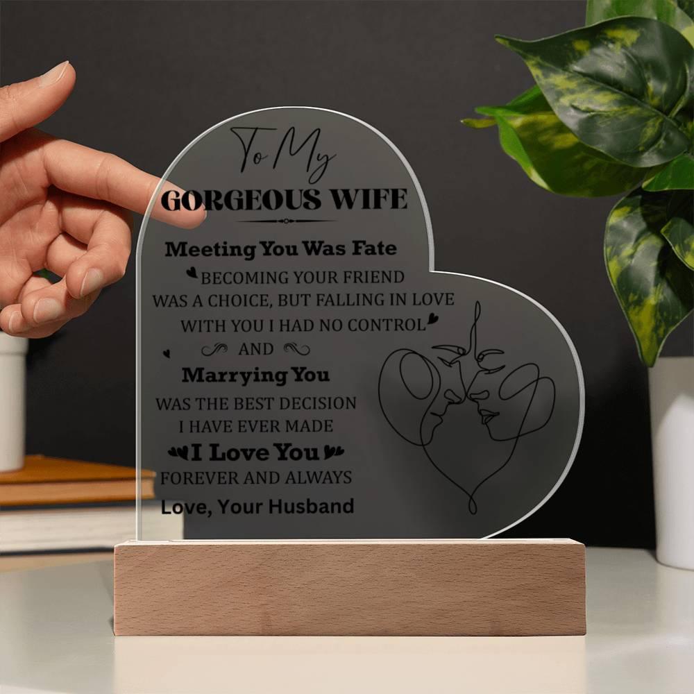 Wife Gift - Meeting You Was Fate - Personalized Heart Shaped Acrylic Plaque - Mallard Moon Gift Shop