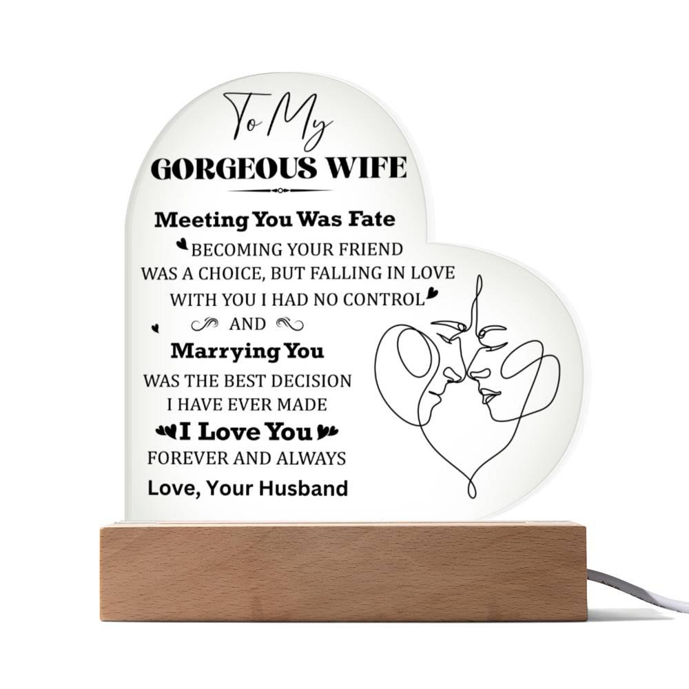 Wife Gift - Meeting You Was Fate - Personalized Heart Shaped Acrylic Plaque - Mallard Moon Gift Shop