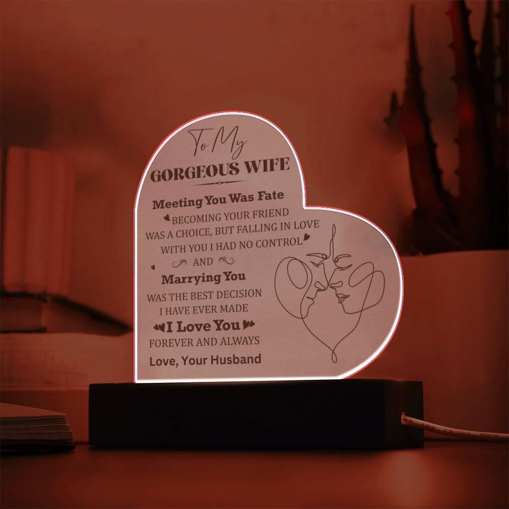 Wife Gift - Meeting You Was Fate - Personalized Heart Shaped Acrylic Plaque - Mallard Moon Gift Shop