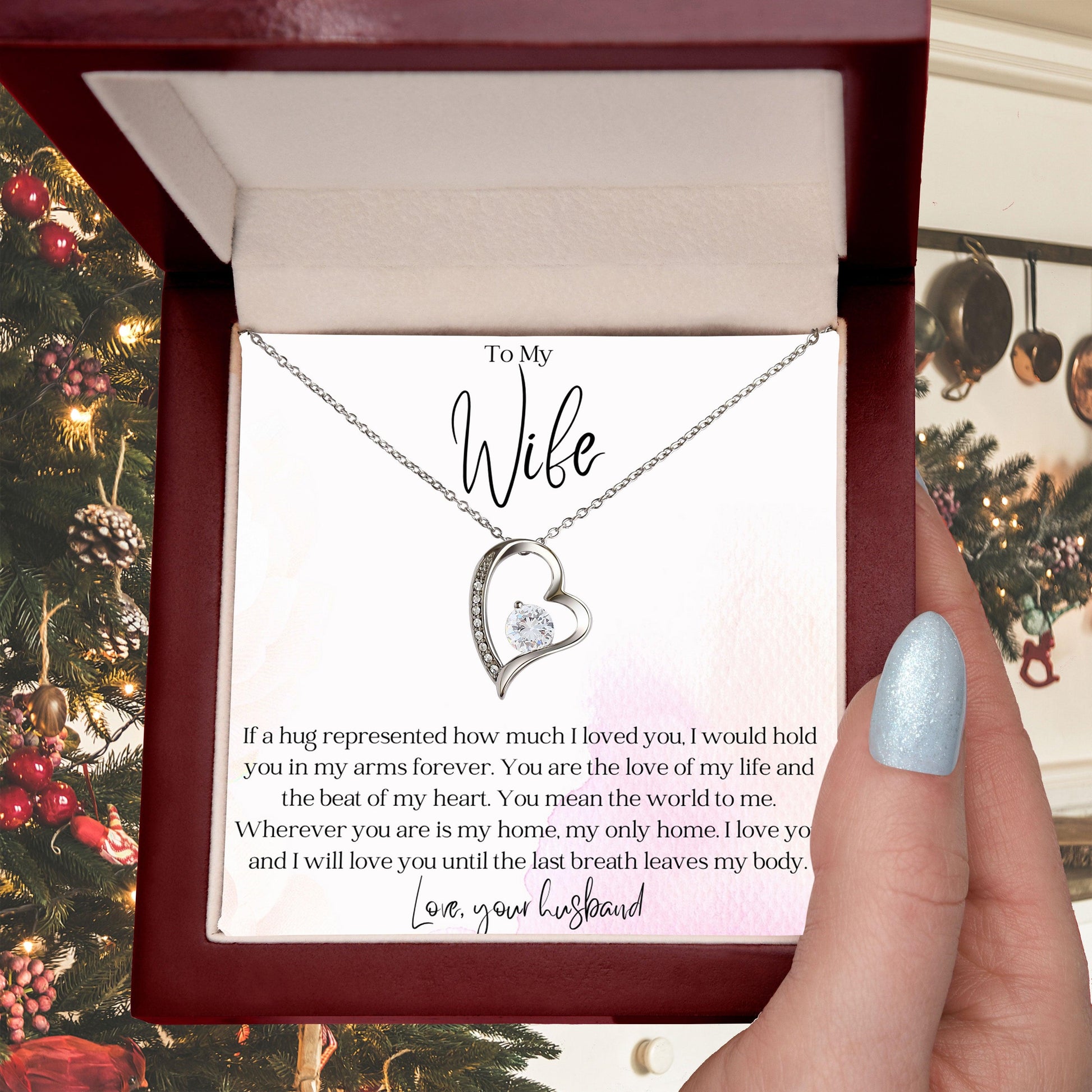 To My Wife - Hold You in my Arms - Forever Love Heart Pendant Necklace - Mallard Moon Gift Shop