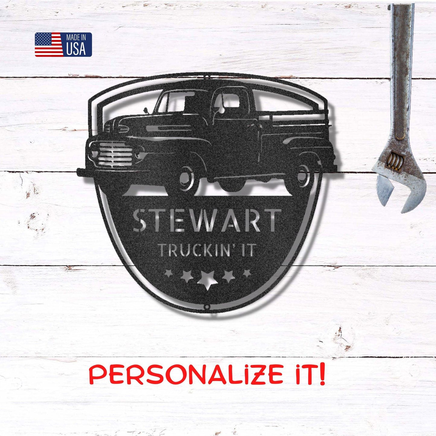 Classic Pickup Truck Personalized Steel Wall Sign - Mallard Moon Gift Shop