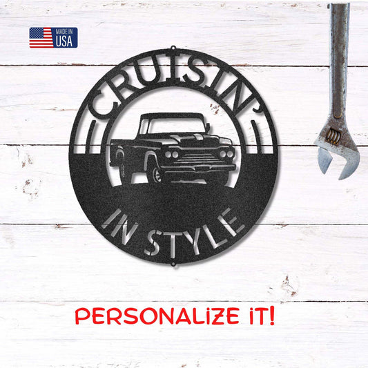 Classic Pickup Truck Personalized Indoor Outdoor Steel Sign Wall Sign - Mallard Moon Gift Shop