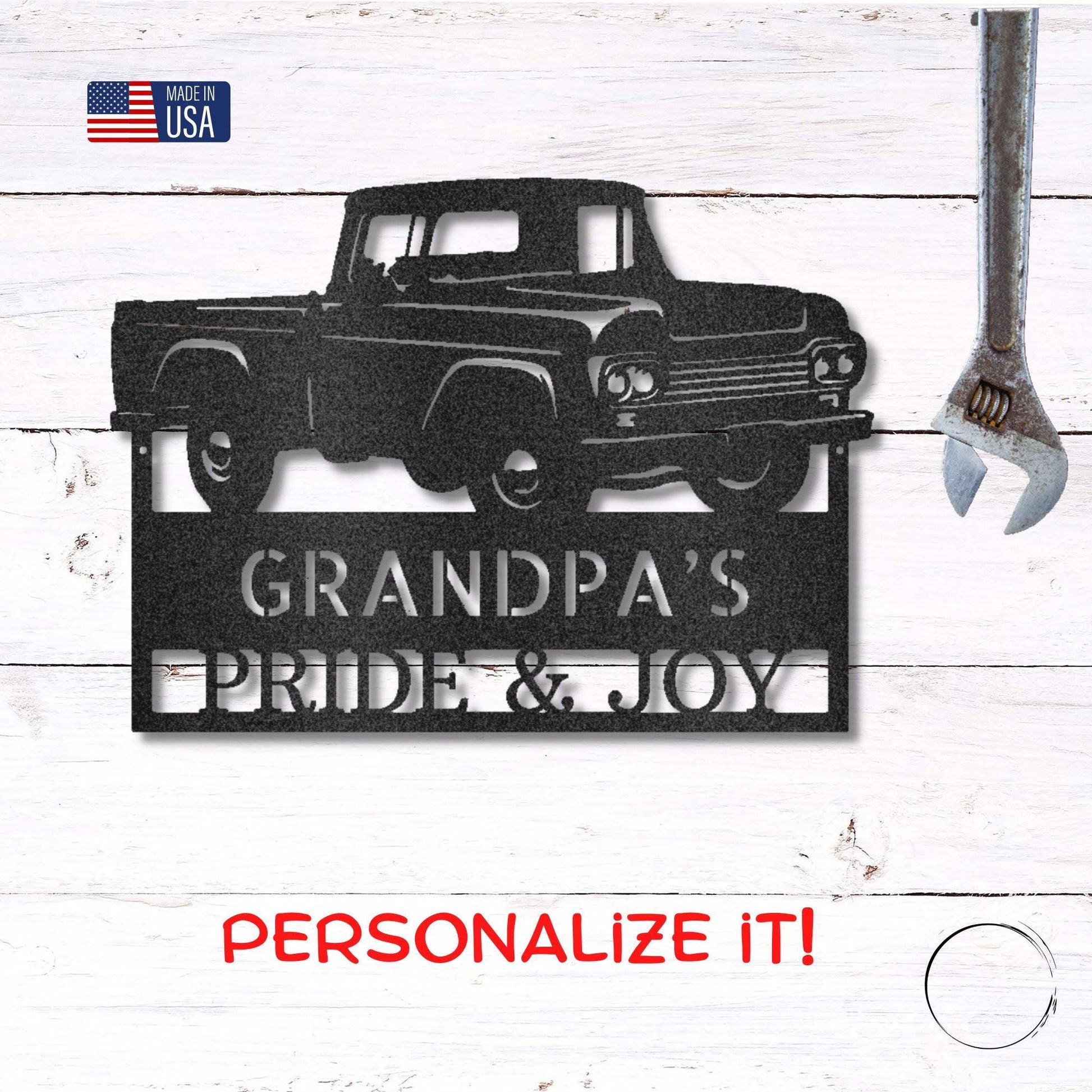 Classic Pickup Truck Custom Name Metal Wall Art - Mallard Moon Gift Shop