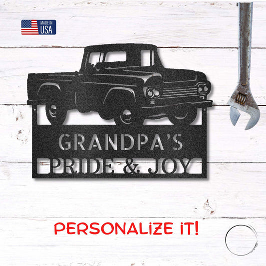 Classic Pickup Truck Custom Name Metal Wall Art - Mallard Moon Gift Shop