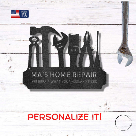 Personalized Tool Time Monogram Indoor Outdoor Steel Wall Sign - Mallard Moon Gift Shop