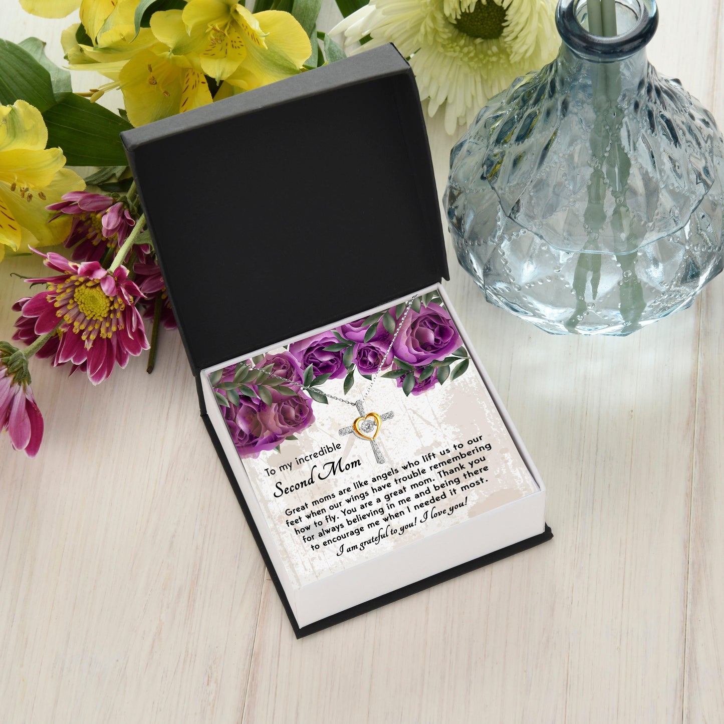 Bonus Mom Gift I am Grateful For You Cross Pendant Necklace - Mallard Moon Gift Shop