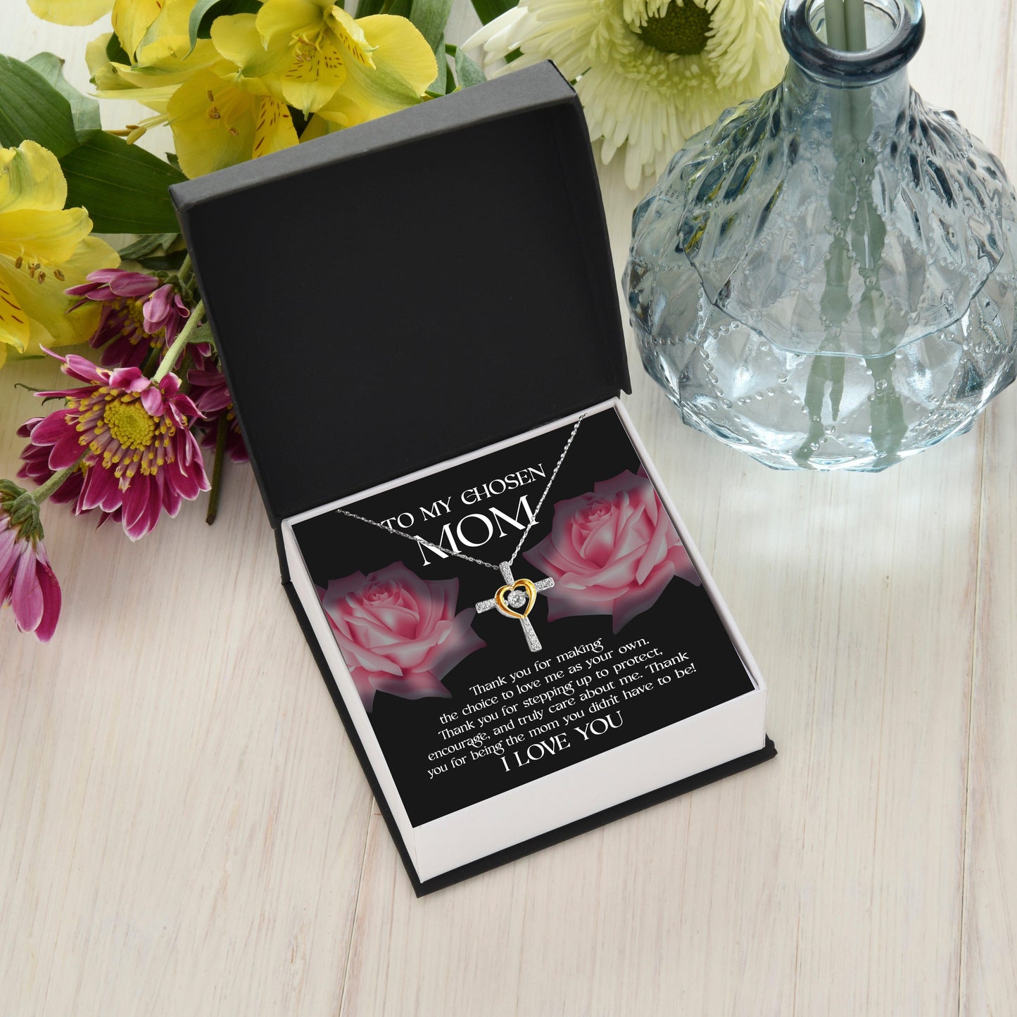 To My Chosen Bonus Mom Thank You for Stepping Up Cross Pendant Necklace - Mallard Moon Gift Shop
