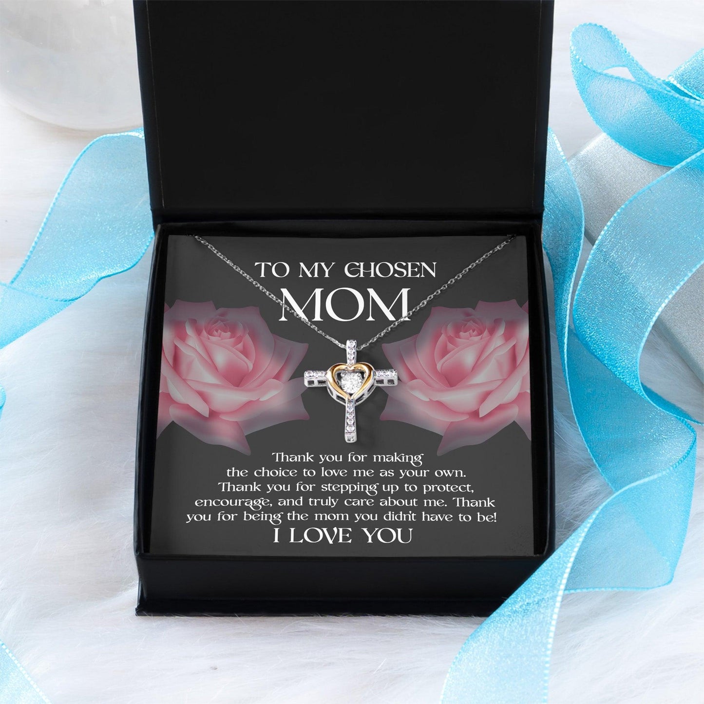 To My Chosen Bonus Mom Thank You for Stepping Up Cross Pendant Necklace - Mallard Moon Gift Shop