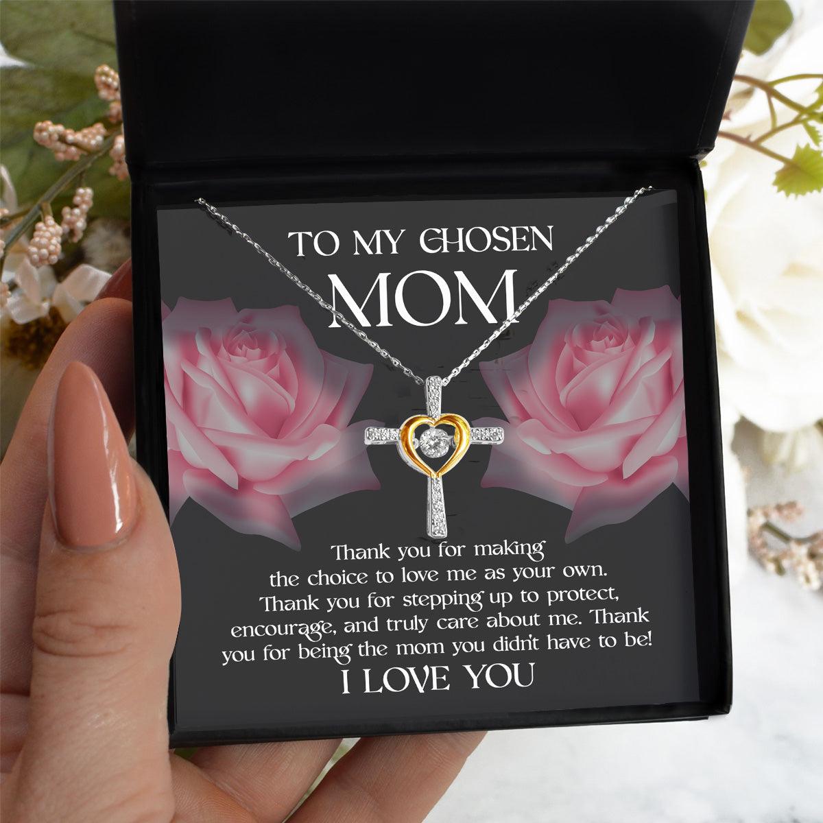 To My Chosen Bonus Mom Thank You for Stepping Up Cross Pendant Necklace - Mallard Moon Gift Shop