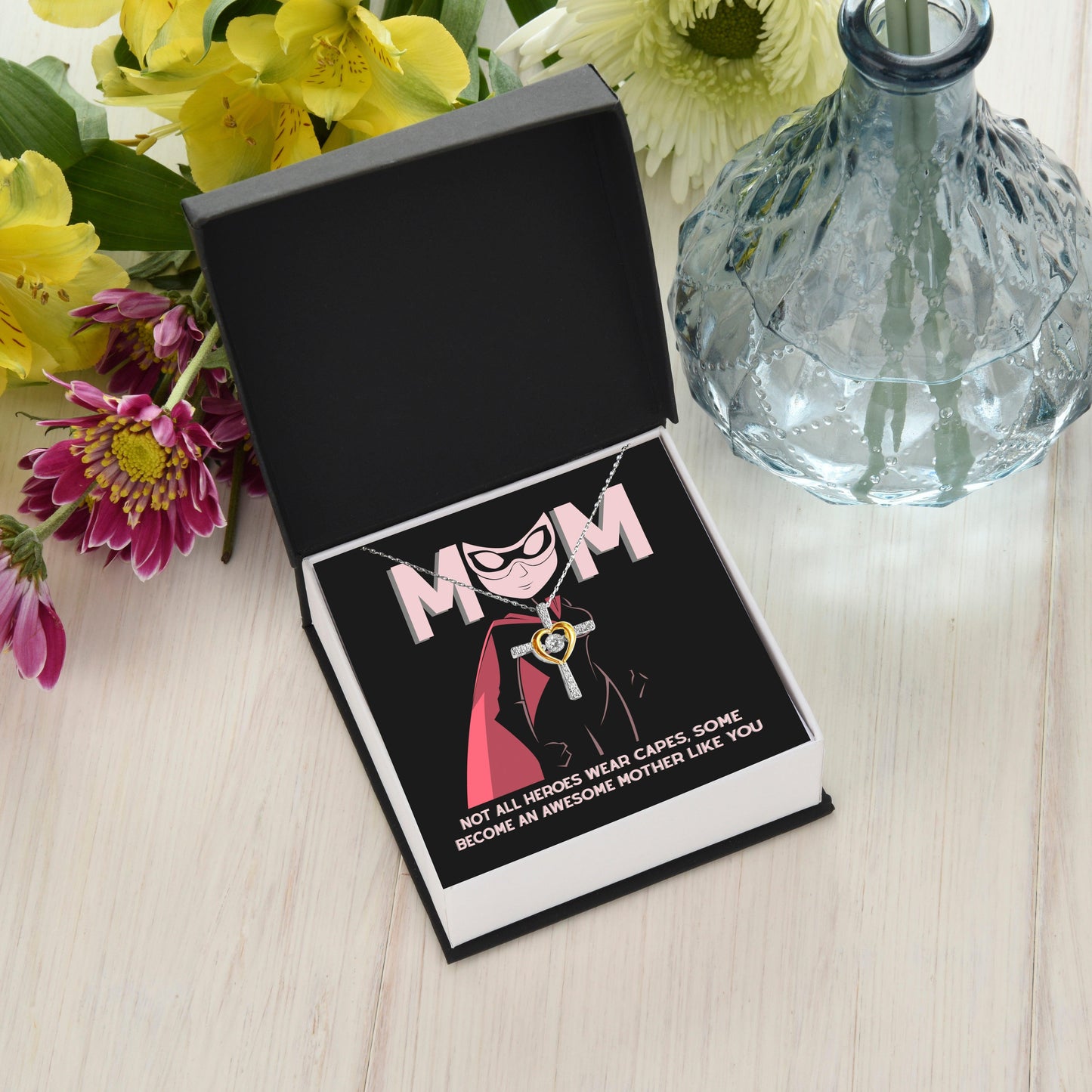 Gift for Mom Not All Heroes Wear Capes, Some Become Awesome Mothers Cross Pendant Necklace - Mallard Moon Gift Shop