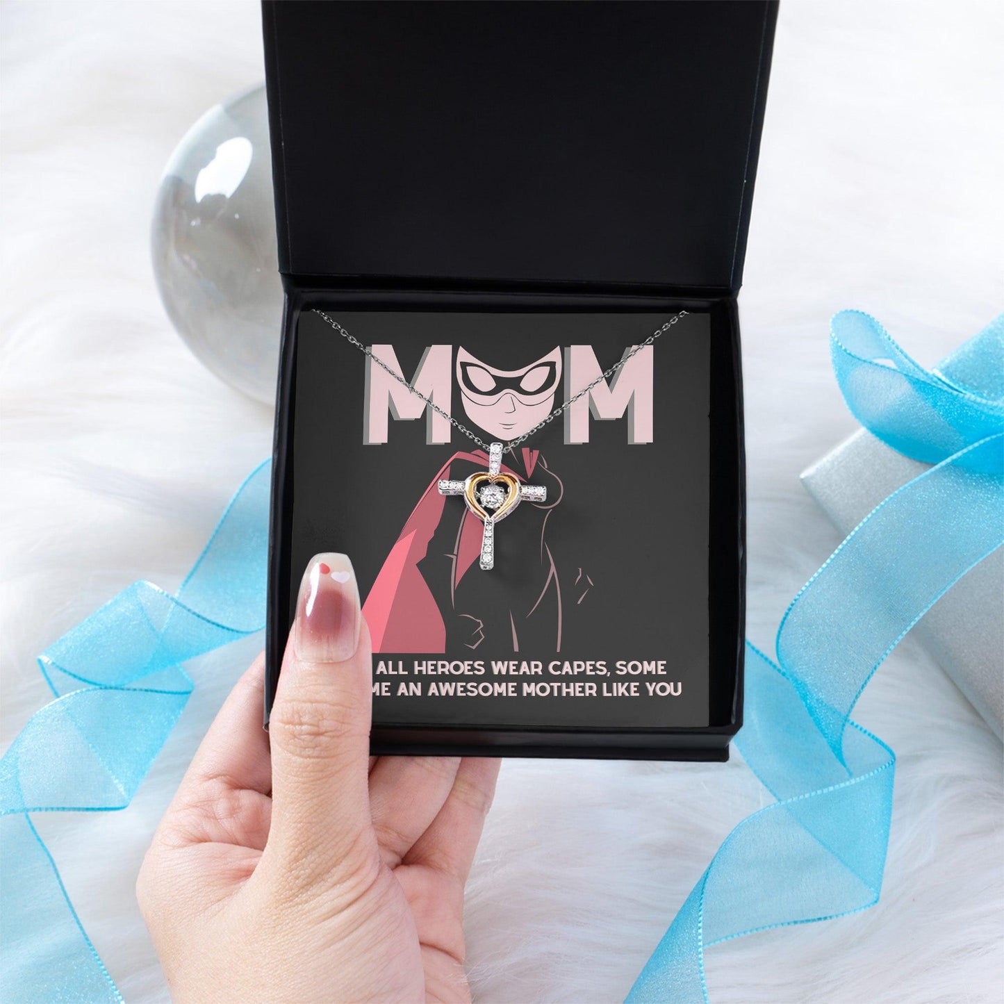 Gift for Mom Not All Heroes Wear Capes, Some Become Awesome Mothers Cross Pendant Necklace - Mallard Moon Gift Shop