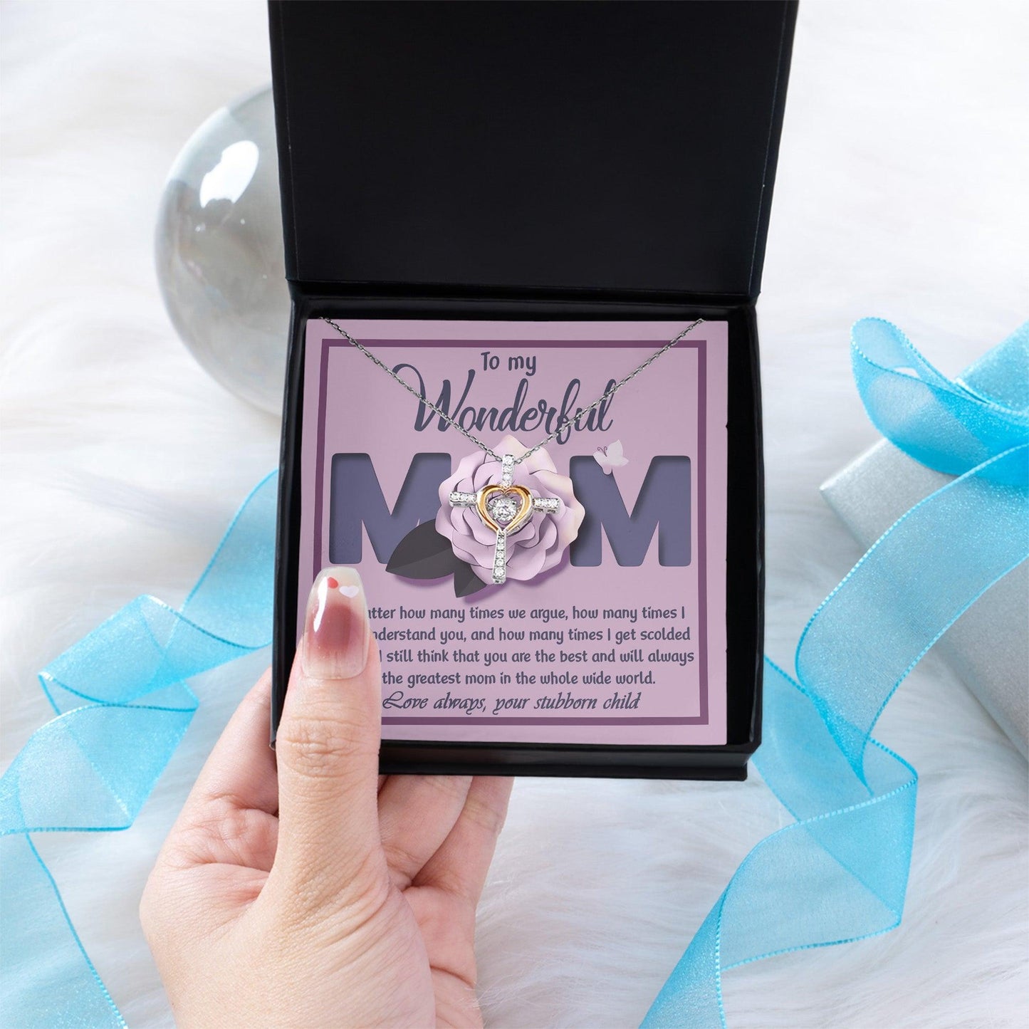 To My Wonderful Mom-Love Your Stubborn Child Cross Pendant Necklace - Mallard Moon Gift Shop
