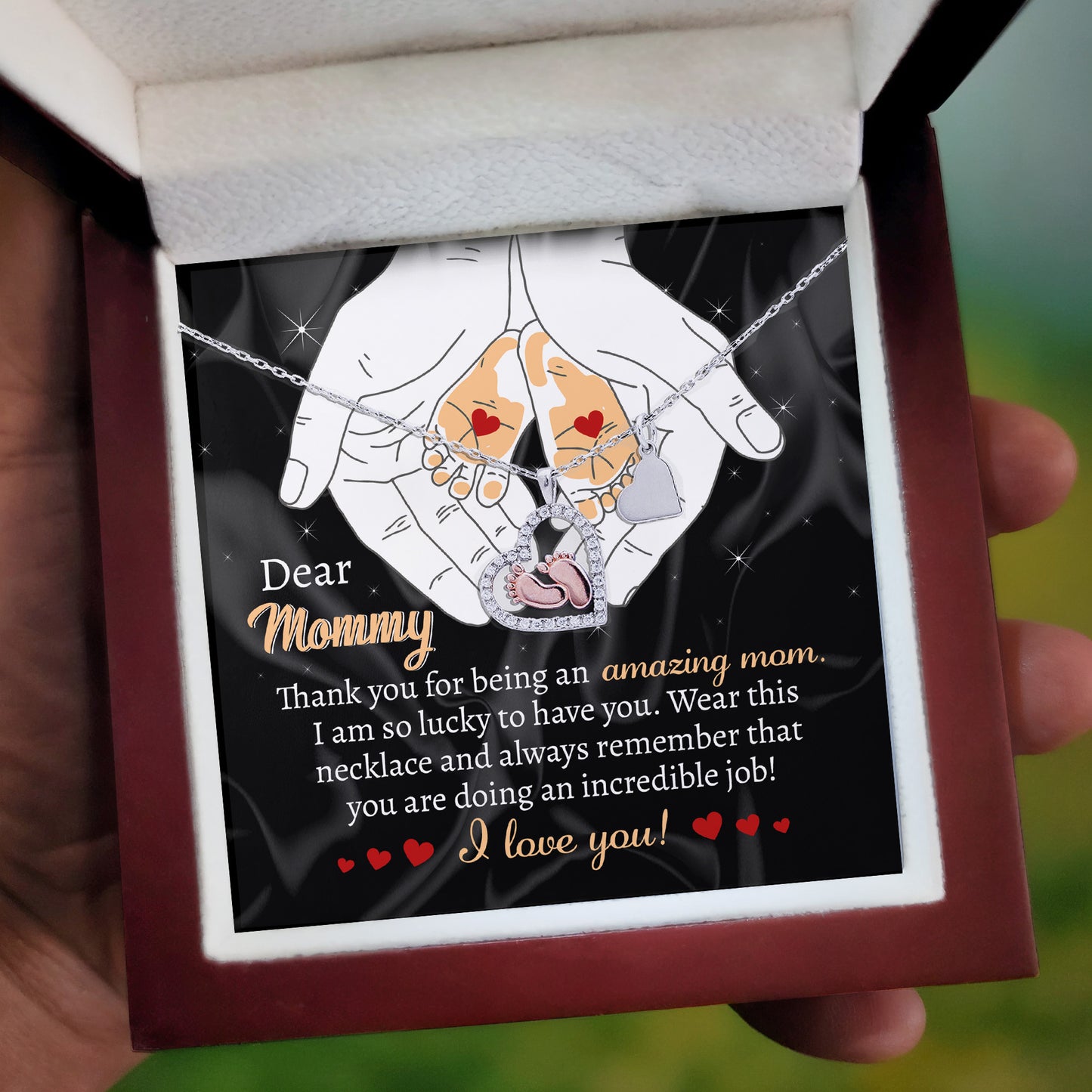Dear Mommy Wear this Necklace You are Doing an Incredible Job Baby Feet Pendant Necklace - Mallard Moon Gift Shop