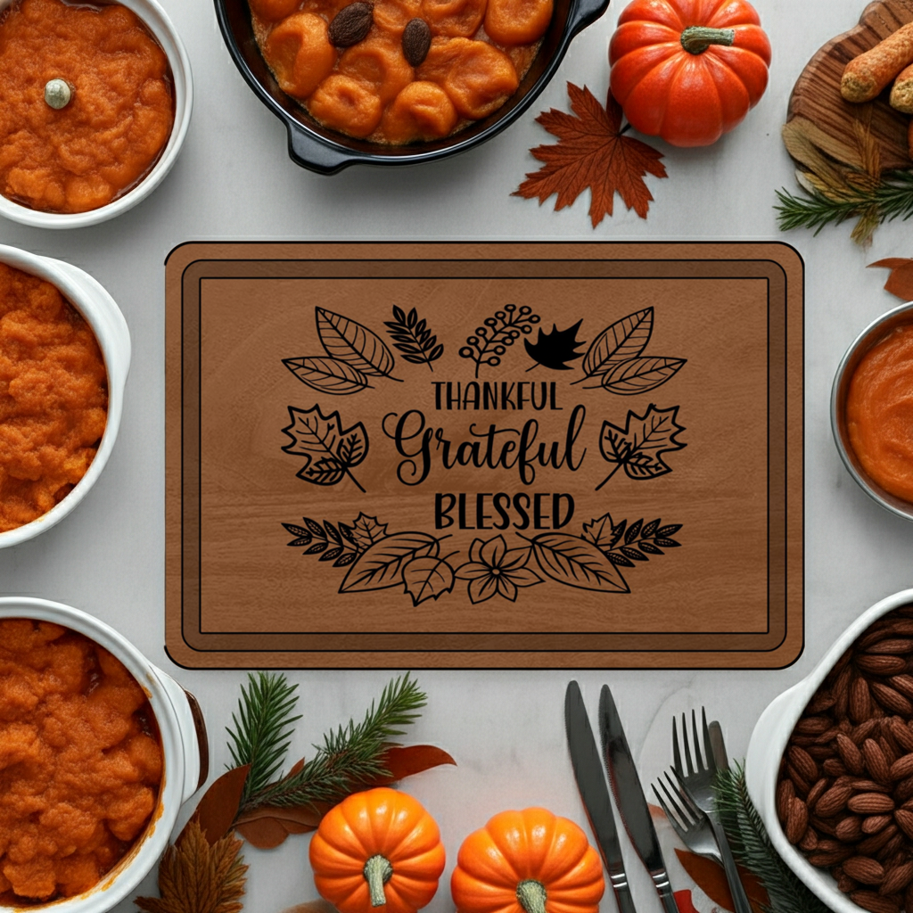 Engraved Wooden Cutting Board, Thankful Grateful Blessed Kitchen Decor, Personalized Gift for Thanksgiving, Wedding, Housewarming