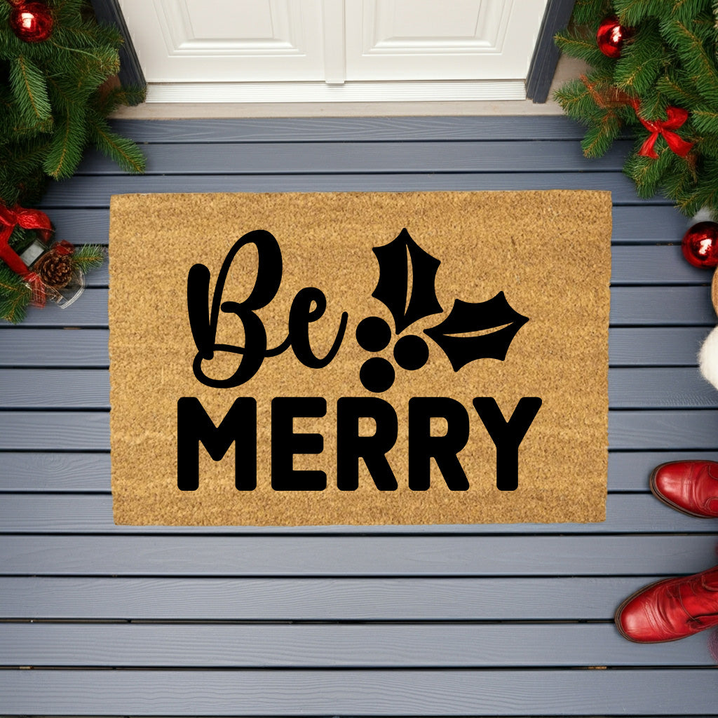 Be Merry Christmas Doormat – Holiday Outdoor Coir Mat Porch Décor