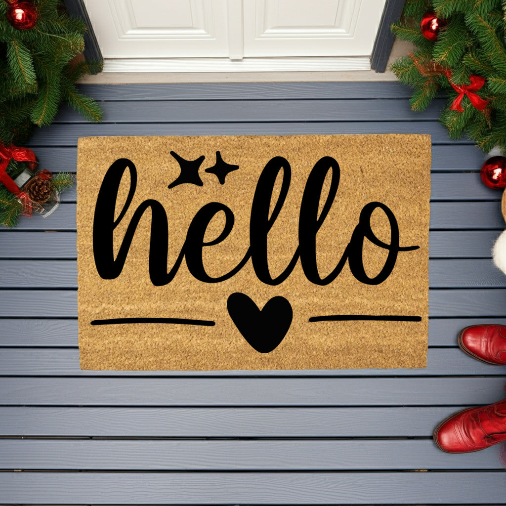 Hello Coir Doormat – Simple Welcome Mat | Minimalist Farmhouse Front Porch Decor | Everyday Entryway Rug - Mallard Moon