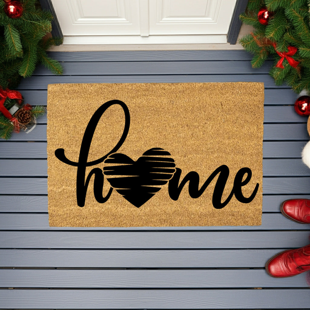 Home Heart Coir Doormat – Rustic Farmhouse Welcome Mat | Minimalist Entryway Décor | Everyday Porch Rug with Script Heart Design - Mallard Moon