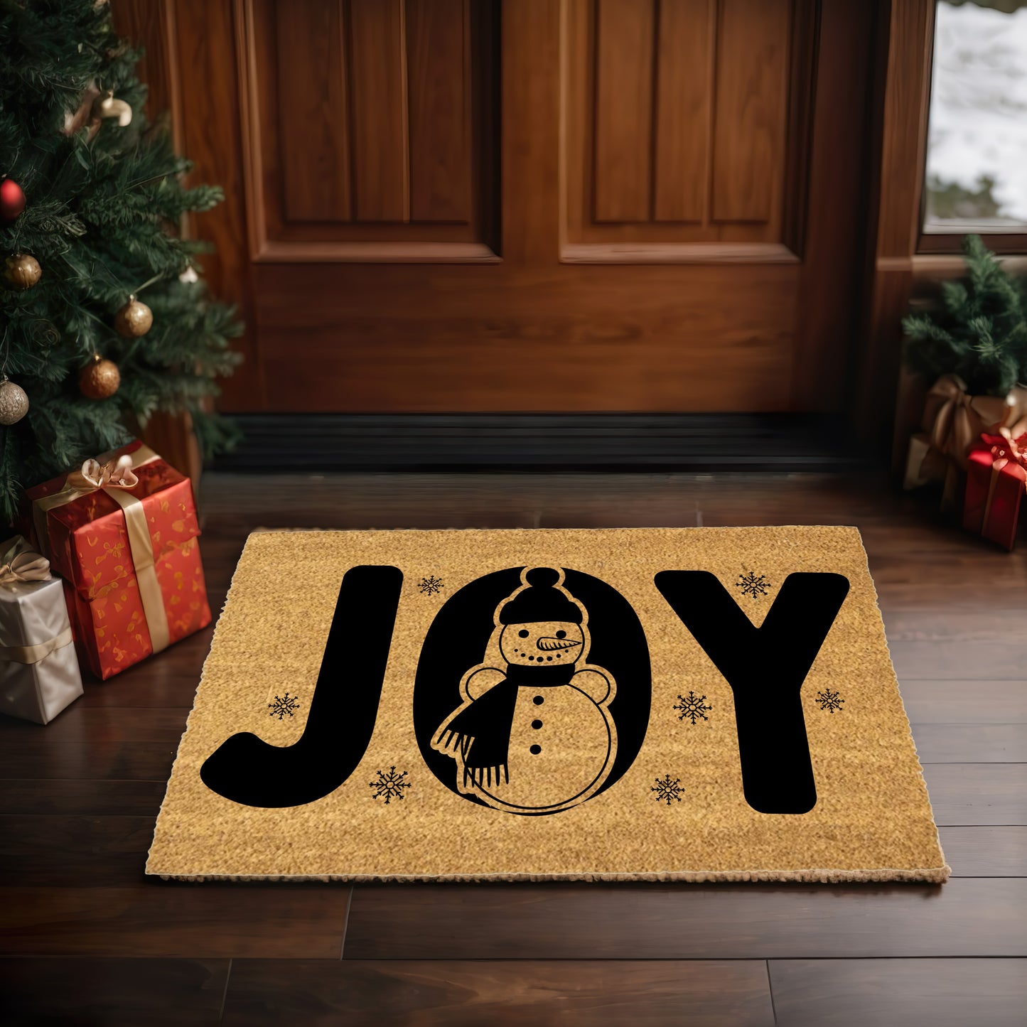 JOY Snowman Doormat – Christmas Outdoor Coir Mat Holiday Décor