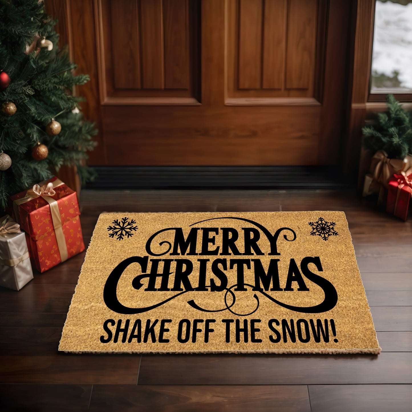 Merry Christmas – Shake Off the Snow! Holiday Doormat | Funny Christmas Coir Welcome Mat | Rustic Farmhouse Porch Décor