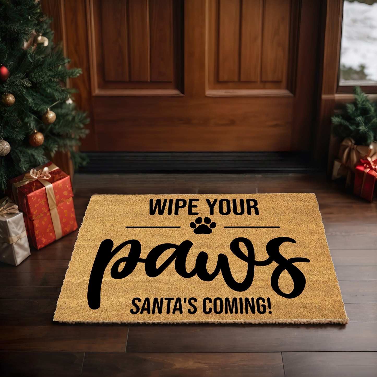 Wipe Your Paws – Santa’s Coming! Christmas Doormat | Funny Pet Holiday Welcome Mat | Rustic Farmhouse Dog Lover Porch Décor